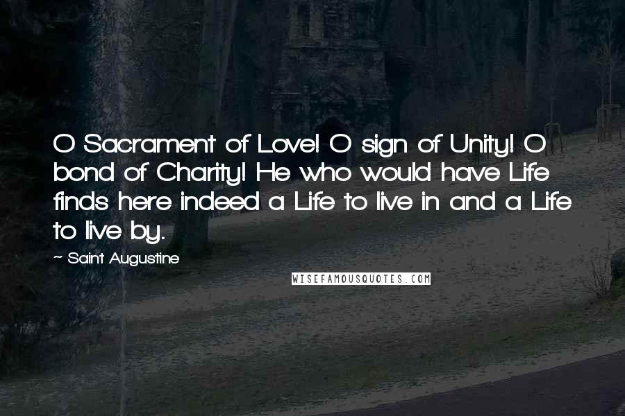 Saint Augustine Quotes: O Sacrament of Love! O sign of Unity! O bond of Charity! He who would have Life finds here indeed a Life to live in and a Life to live by.