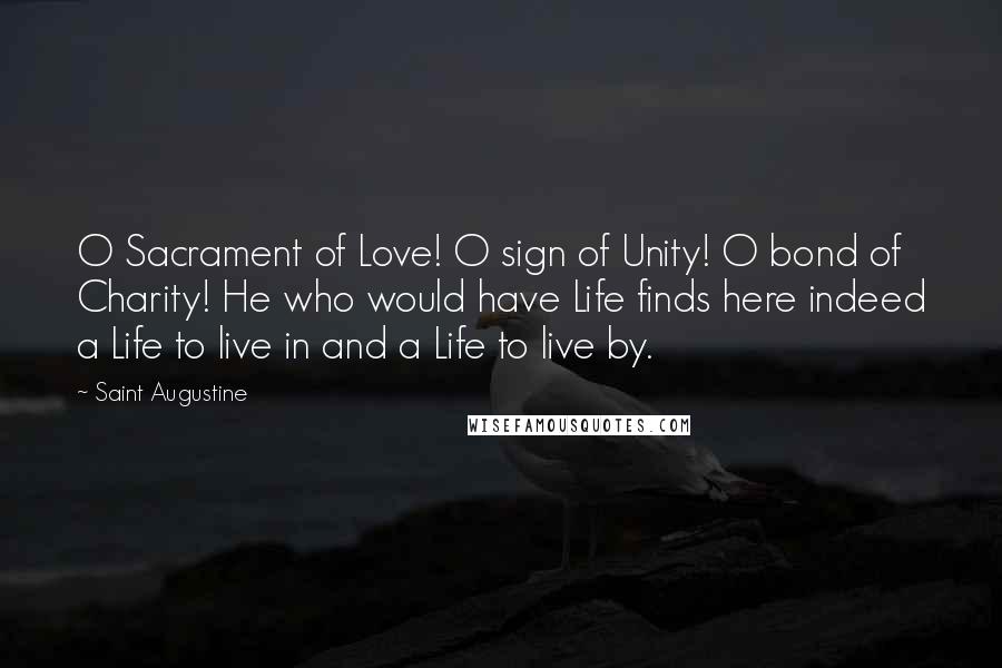Saint Augustine Quotes: O Sacrament of Love! O sign of Unity! O bond of Charity! He who would have Life finds here indeed a Life to live in and a Life to live by.