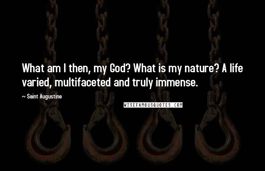 Saint Augustine Quotes: What am I then, my God? What is my nature? A life varied, multifaceted and truly immense.