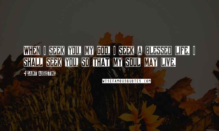 Saint Augustine Quotes: When I seek you, my God, I seek a blessed life. I shall seek you, so that my soul may live.