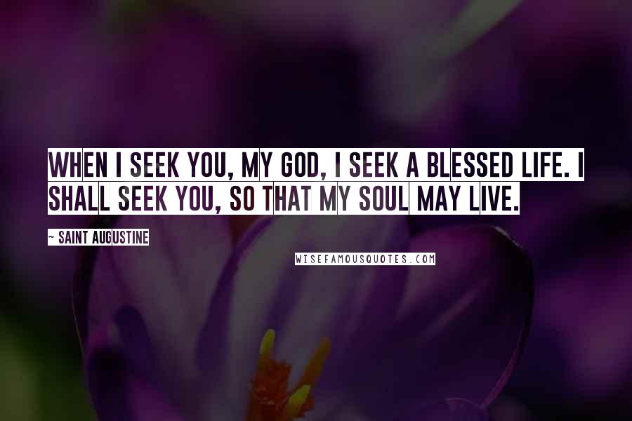 Saint Augustine Quotes: When I seek you, my God, I seek a blessed life. I shall seek you, so that my soul may live.