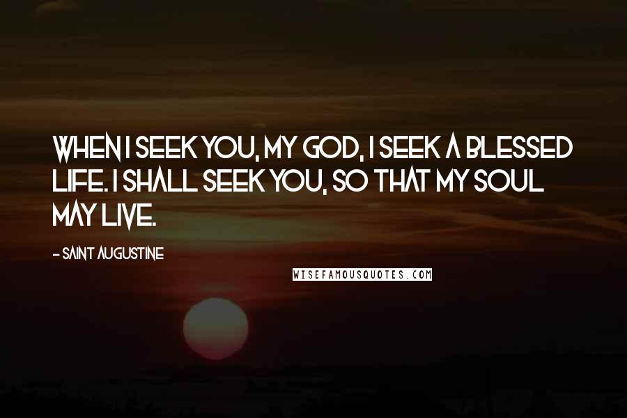 Saint Augustine Quotes: When I seek you, my God, I seek a blessed life. I shall seek you, so that my soul may live.