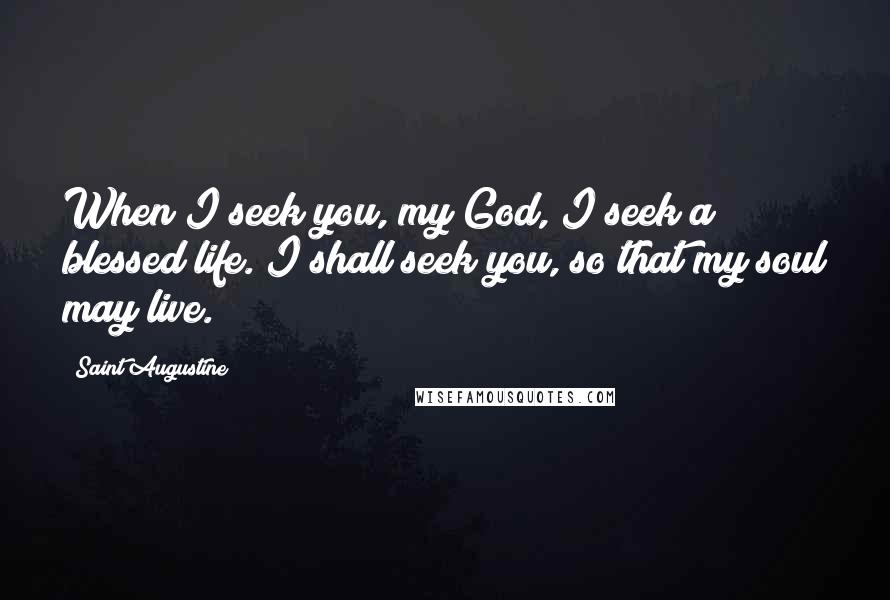 Saint Augustine Quotes: When I seek you, my God, I seek a blessed life. I shall seek you, so that my soul may live.