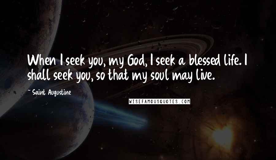 Saint Augustine Quotes: When I seek you, my God, I seek a blessed life. I shall seek you, so that my soul may live.