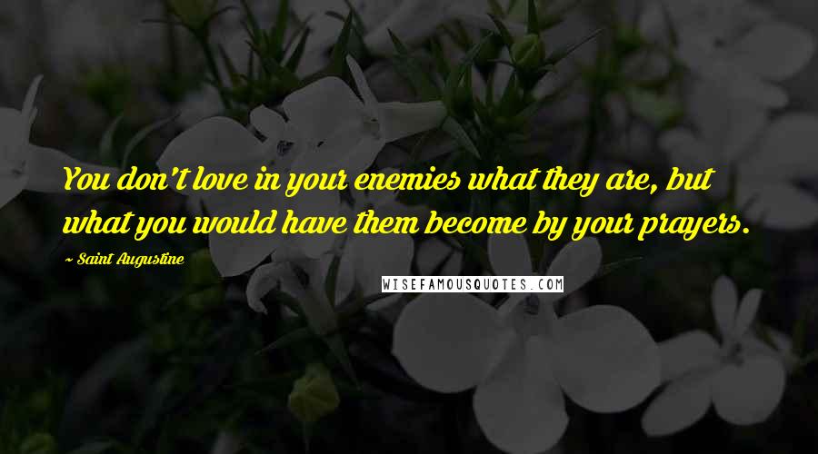 Saint Augustine Quotes: You don't love in your enemies what they are, but what you would have them become by your prayers.