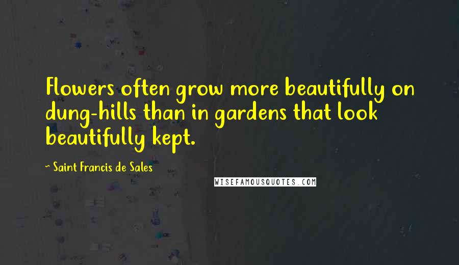 Saint Francis De Sales Quotes: Flowers often grow more beautifully on dung-hills than in gardens that look beautifully kept.
