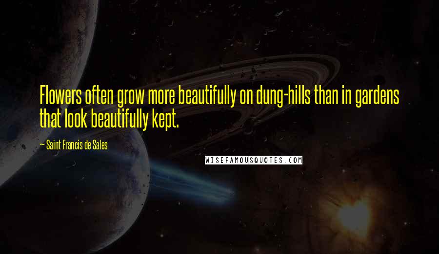 Saint Francis De Sales Quotes: Flowers often grow more beautifully on dung-hills than in gardens that look beautifully kept.
