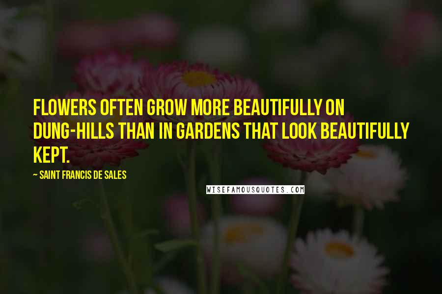 Saint Francis De Sales Quotes: Flowers often grow more beautifully on dung-hills than in gardens that look beautifully kept.