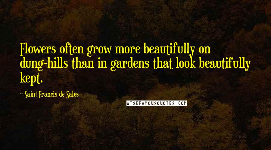 Saint Francis De Sales Quotes: Flowers often grow more beautifully on dung-hills than in gardens that look beautifully kept.