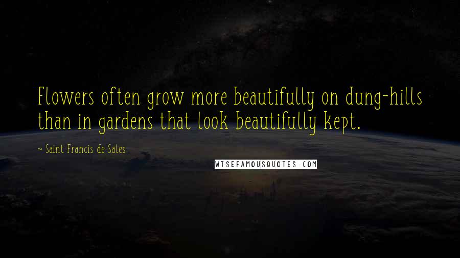 Saint Francis De Sales Quotes: Flowers often grow more beautifully on dung-hills than in gardens that look beautifully kept.
