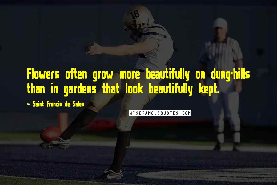 Saint Francis De Sales Quotes: Flowers often grow more beautifully on dung-hills than in gardens that look beautifully kept.