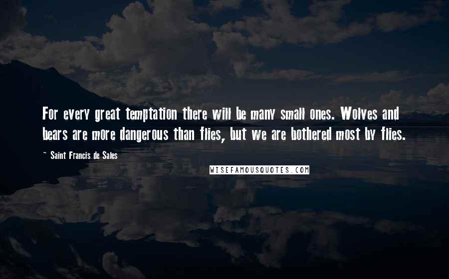 Saint Francis De Sales Quotes: For every great temptation there will be many small ones. Wolves and bears are more dangerous than flies, but we are bothered most by flies.