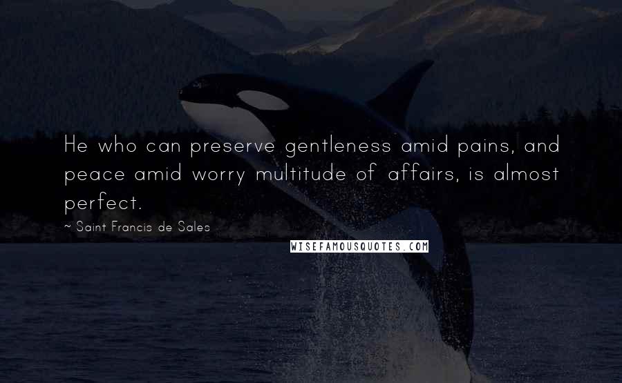 Saint Francis De Sales Quotes: He who can preserve gentleness amid pains, and peace amid worry multitude of affairs, is almost perfect.