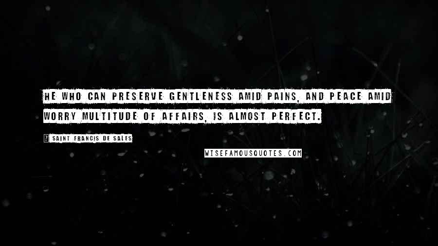 Saint Francis De Sales Quotes: He who can preserve gentleness amid pains, and peace amid worry multitude of affairs, is almost perfect.