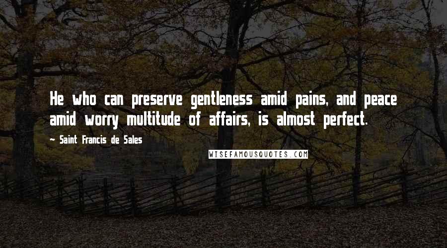 Saint Francis De Sales Quotes: He who can preserve gentleness amid pains, and peace amid worry multitude of affairs, is almost perfect.