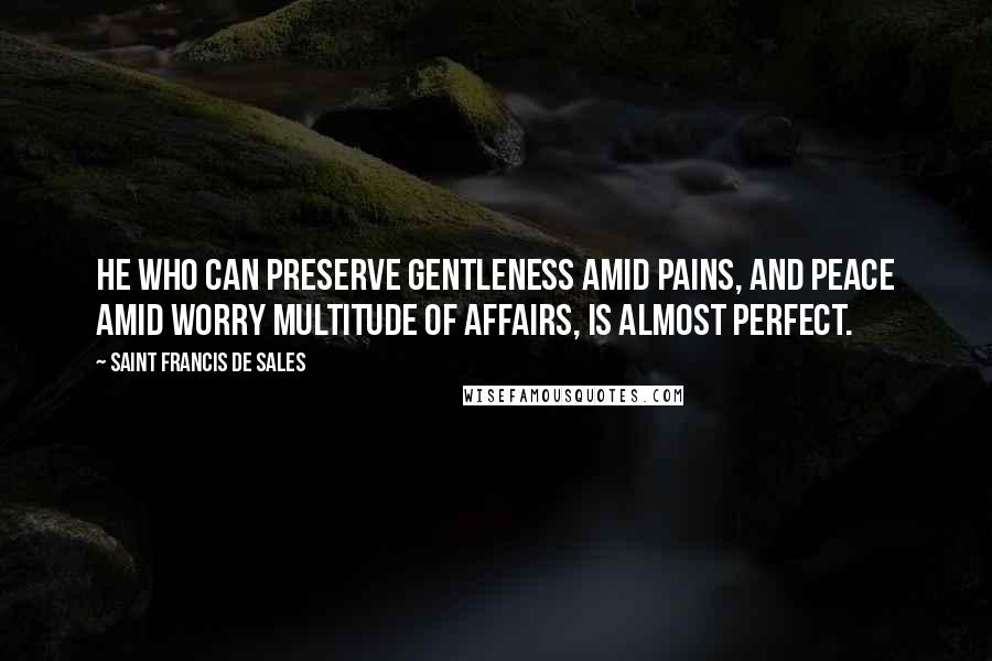 Saint Francis De Sales Quotes: He who can preserve gentleness amid pains, and peace amid worry multitude of affairs, is almost perfect.