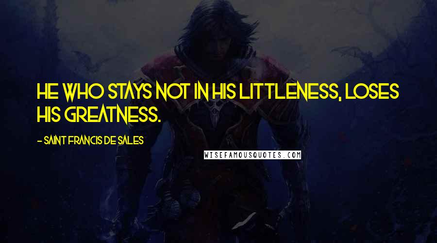 Saint Francis De Sales Quotes: He who stays not in his littleness, loses his greatness.