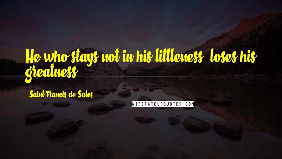 Saint Francis De Sales Quotes: He who stays not in his littleness, loses his greatness.