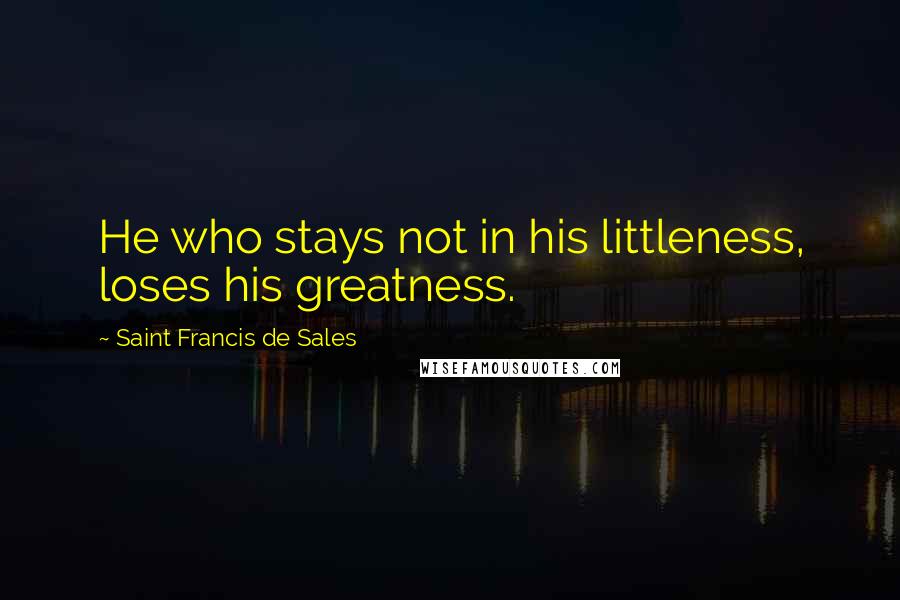 Saint Francis De Sales Quotes: He who stays not in his littleness, loses his greatness.