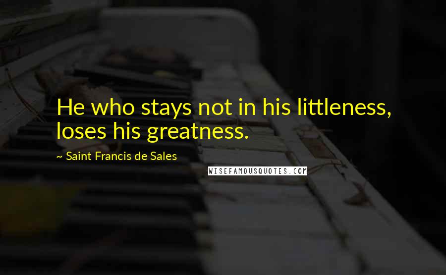 Saint Francis De Sales Quotes: He who stays not in his littleness, loses his greatness.