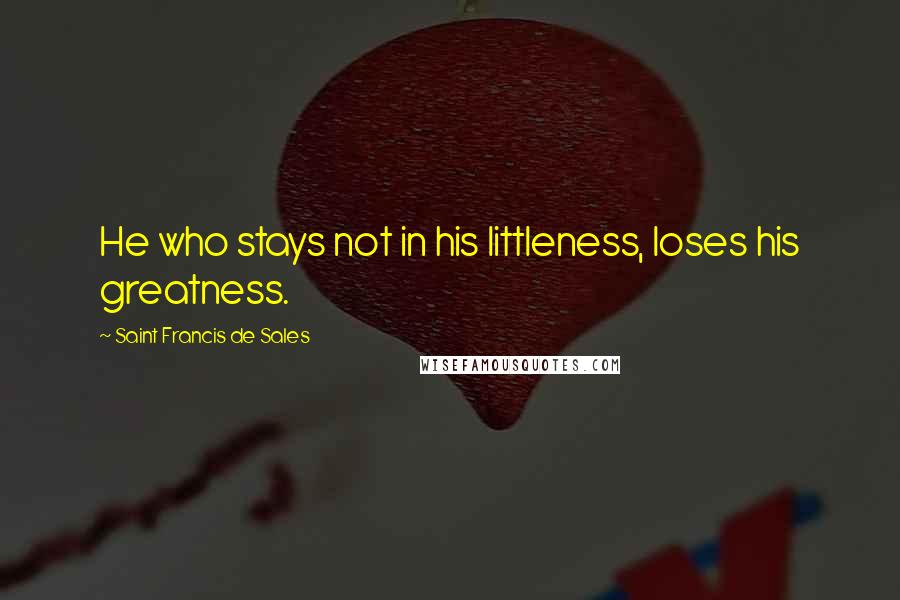 Saint Francis De Sales Quotes: He who stays not in his littleness, loses his greatness.