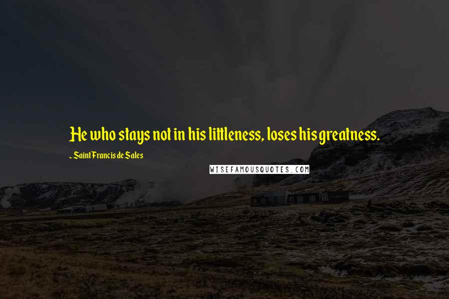 Saint Francis De Sales Quotes: He who stays not in his littleness, loses his greatness.