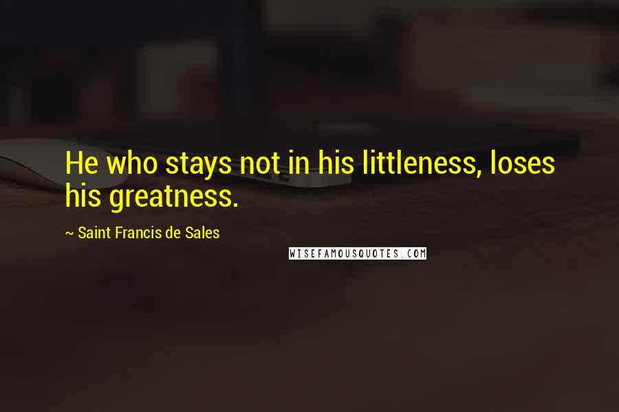 Saint Francis De Sales Quotes: He who stays not in his littleness, loses his greatness.