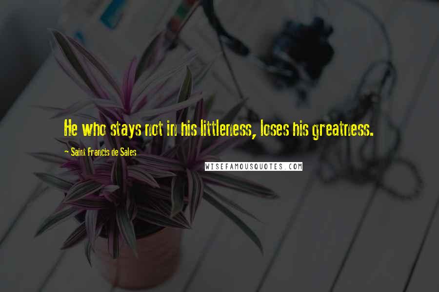 Saint Francis De Sales Quotes: He who stays not in his littleness, loses his greatness.