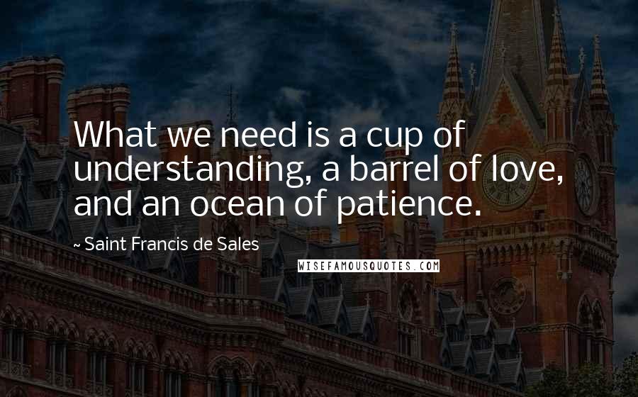 Saint Francis De Sales Quotes: What we need is a cup of understanding, a barrel of love, and an ocean of patience.