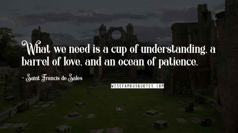 Saint Francis De Sales Quotes: What we need is a cup of understanding, a barrel of love, and an ocean of patience.