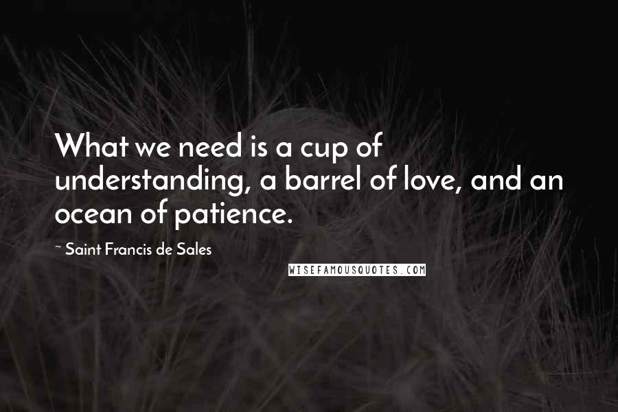 Saint Francis De Sales Quotes: What we need is a cup of understanding, a barrel of love, and an ocean of patience.