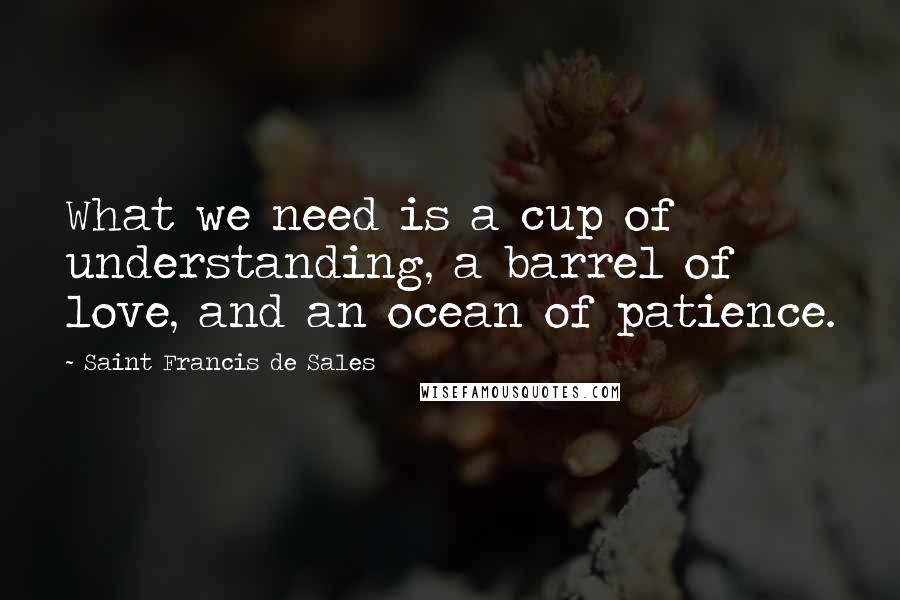 Saint Francis De Sales Quotes: What we need is a cup of understanding, a barrel of love, and an ocean of patience.