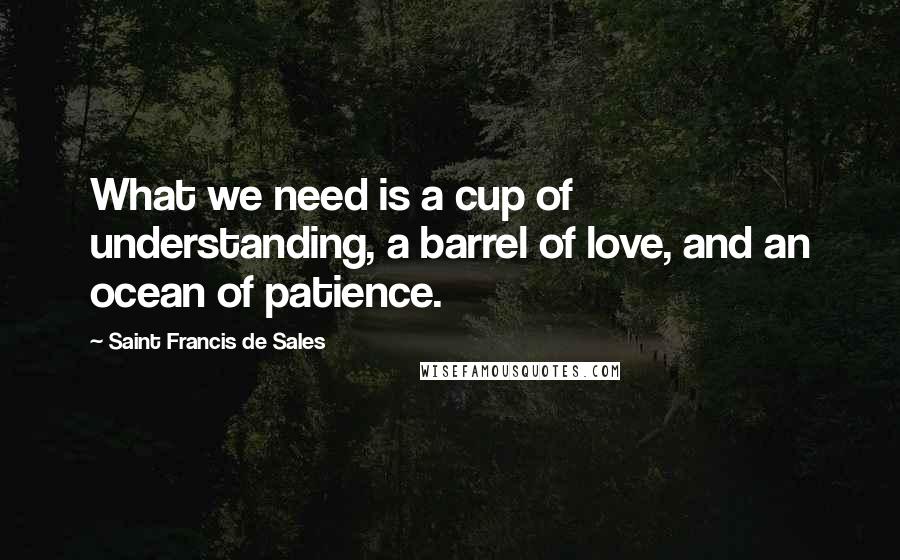 Saint Francis De Sales Quotes: What we need is a cup of understanding, a barrel of love, and an ocean of patience.