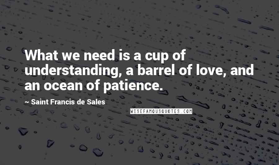 Saint Francis De Sales Quotes: What we need is a cup of understanding, a barrel of love, and an ocean of patience.