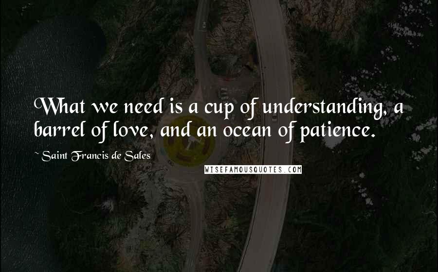 Saint Francis De Sales Quotes: What we need is a cup of understanding, a barrel of love, and an ocean of patience.