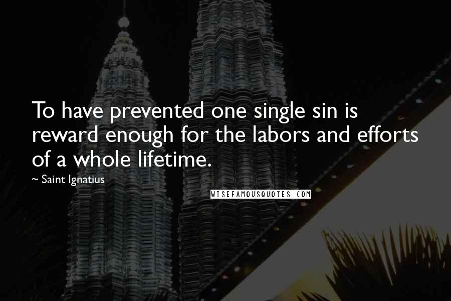 Saint Ignatius Quotes: To have prevented one single sin is reward enough for the labors and efforts of a whole lifetime.
