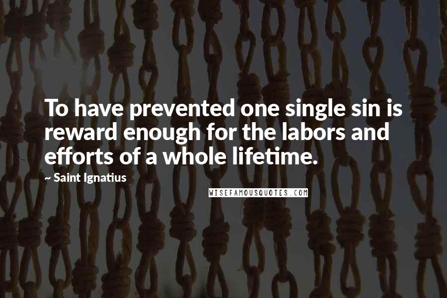 Saint Ignatius Quotes: To have prevented one single sin is reward enough for the labors and efforts of a whole lifetime.