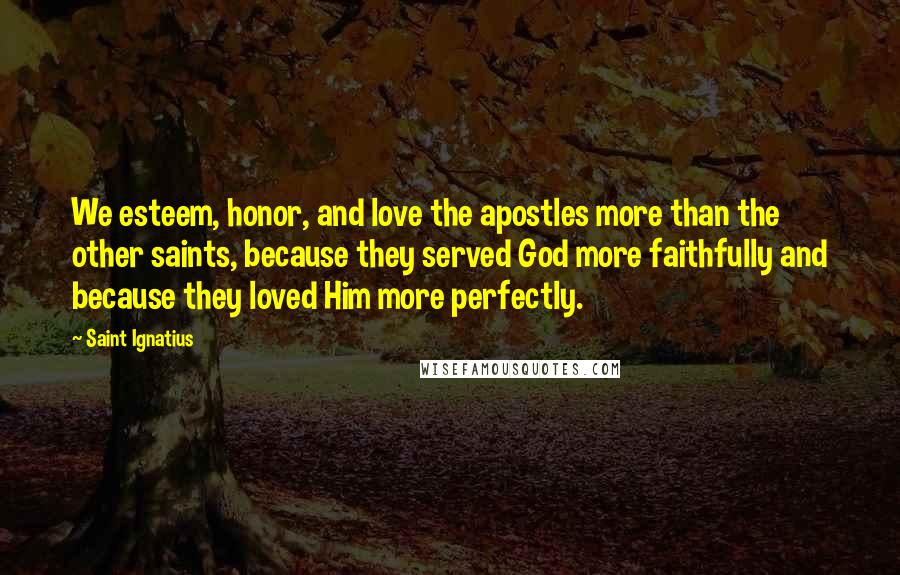 Saint Ignatius Quotes: We esteem, honor, and love the apostles more than the other saints, because they served God more faithfully and because they loved Him more perfectly.