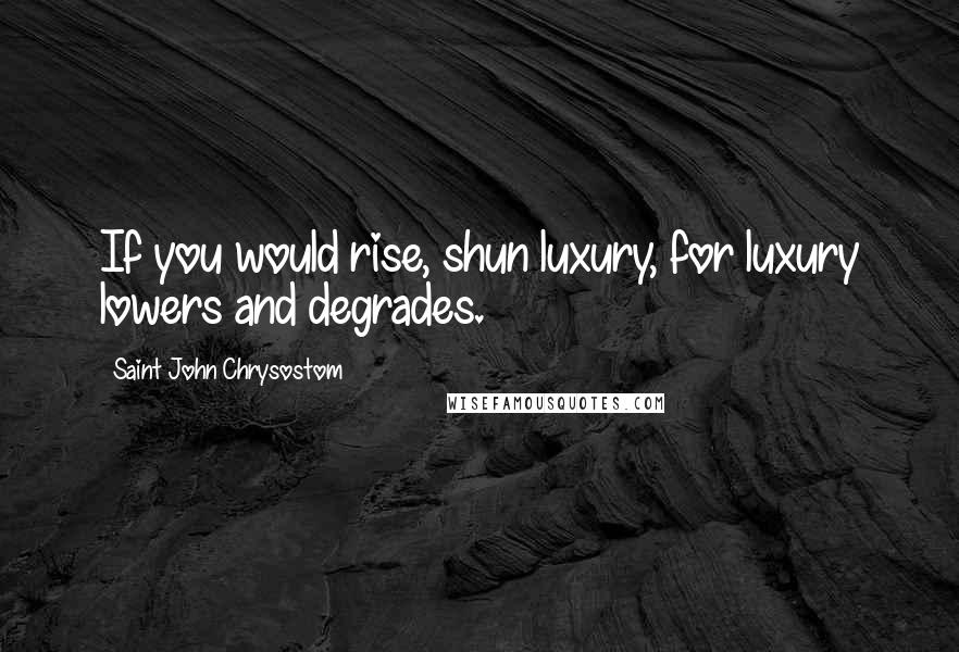 Saint John Chrysostom Quotes: If you would rise, shun luxury, for luxury lowers and degrades.