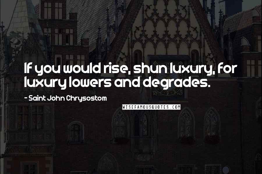 Saint John Chrysostom Quotes: If you would rise, shun luxury, for luxury lowers and degrades.