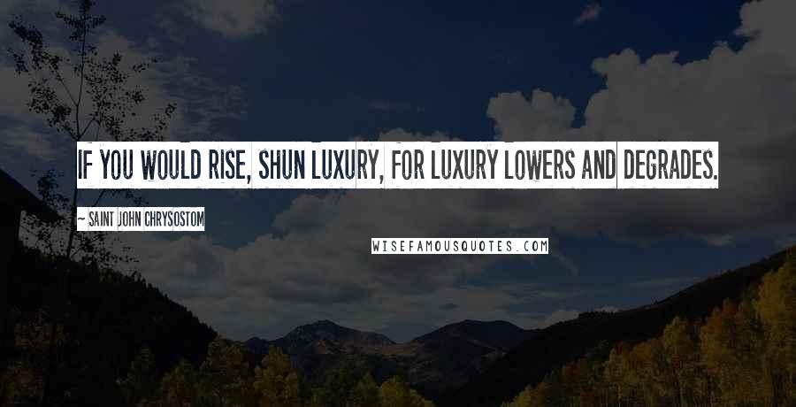 Saint John Chrysostom Quotes: If you would rise, shun luxury, for luxury lowers and degrades.