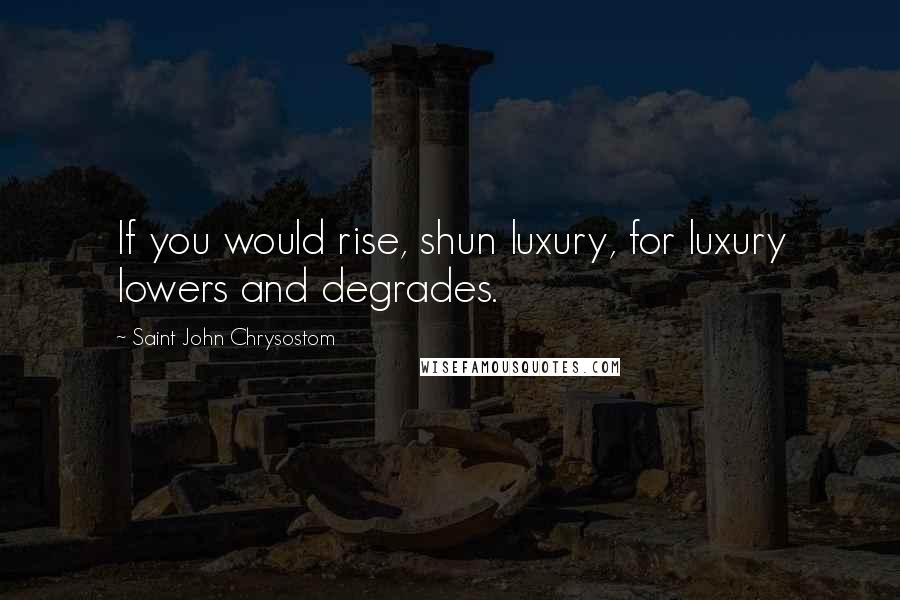 Saint John Chrysostom Quotes: If you would rise, shun luxury, for luxury lowers and degrades.