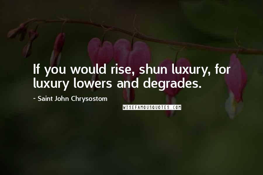 Saint John Chrysostom Quotes: If you would rise, shun luxury, for luxury lowers and degrades.