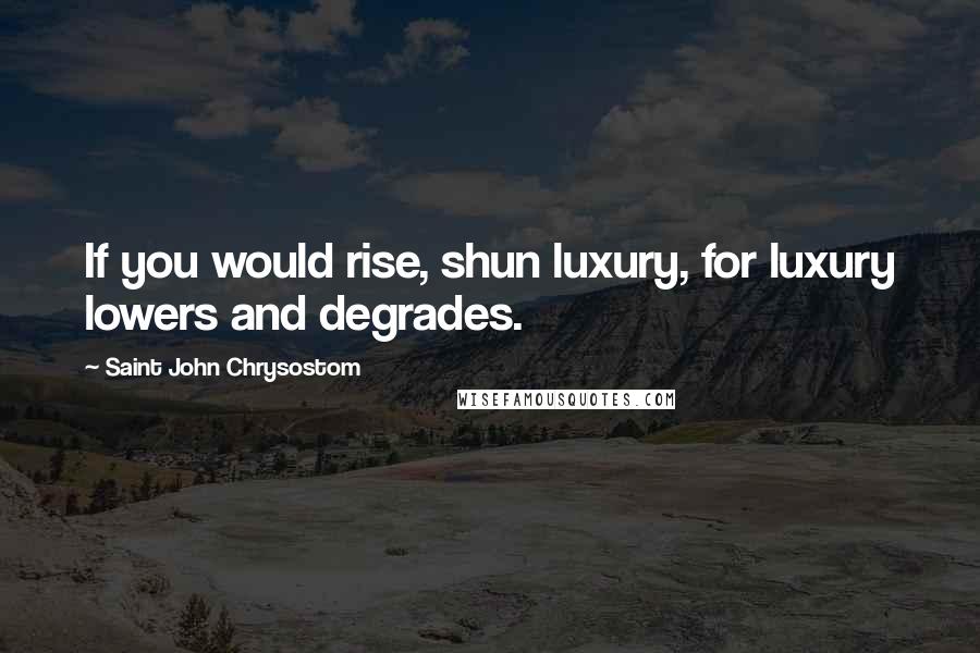 Saint John Chrysostom Quotes: If you would rise, shun luxury, for luxury lowers and degrades.