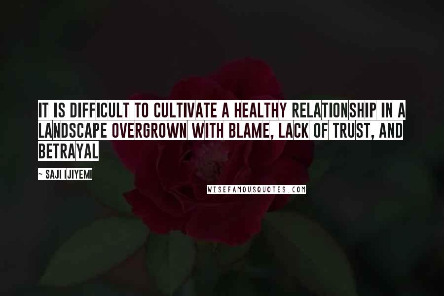 Saji Ijiyemi Quotes: It is difficult to cultivate a healthy relationship in a landscape overgrown with blame, lack of trust, and betrayal