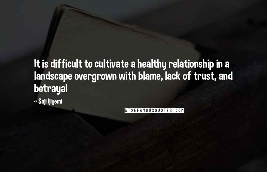 Saji Ijiyemi Quotes: It is difficult to cultivate a healthy relationship in a landscape overgrown with blame, lack of trust, and betrayal