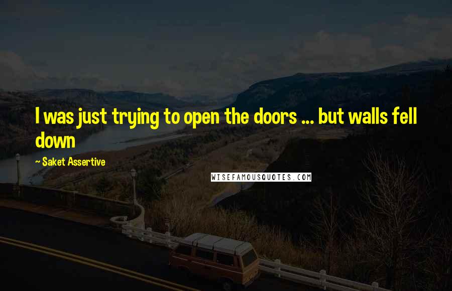 Saket Assertive Quotes: I was just trying to open the doors ... but walls fell down