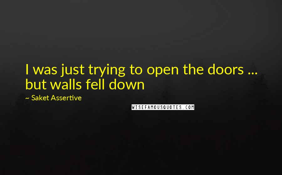 Saket Assertive Quotes: I was just trying to open the doors ... but walls fell down