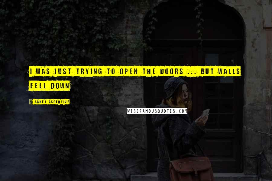 Saket Assertive Quotes: I was just trying to open the doors ... but walls fell down