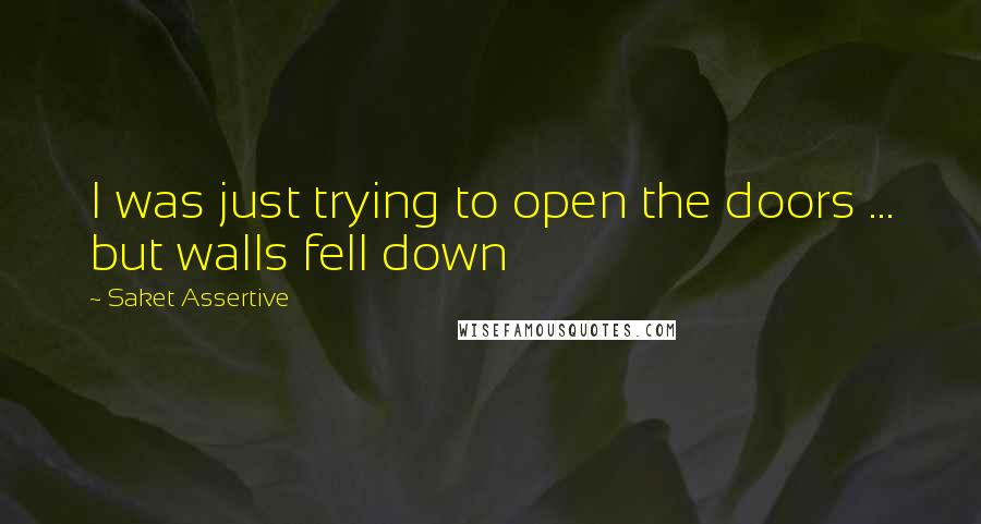 Saket Assertive Quotes: I was just trying to open the doors ... but walls fell down